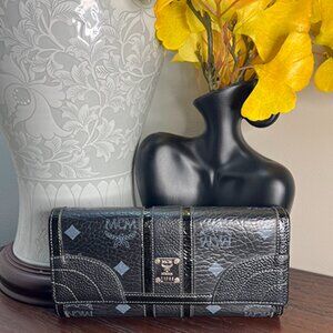 MCM Signature Monogram Black Leather Trifold Wallet